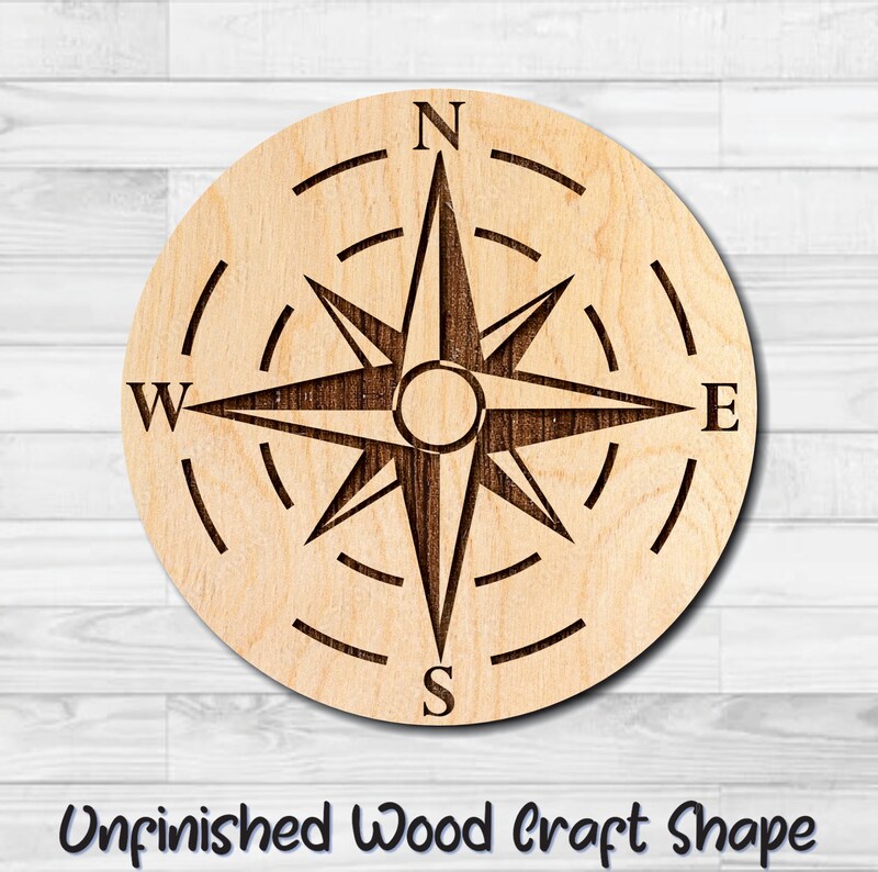 Nautical Compass 3 Unfinished Wood Shape Blank Laser Engraved Cut Out Woodcraft Craft Supply COM-003